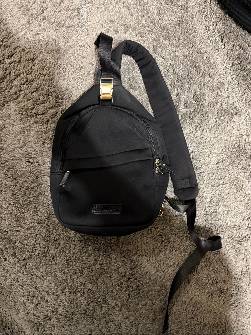 Sarah Wells Medela Black Sling Bag with Gold Hardware